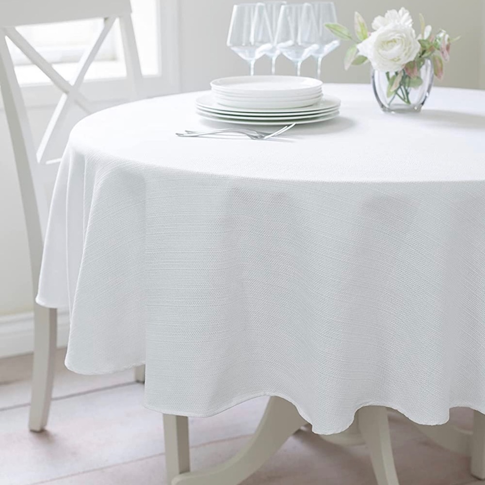 Textured Fabric Tablecloth 70” round in white